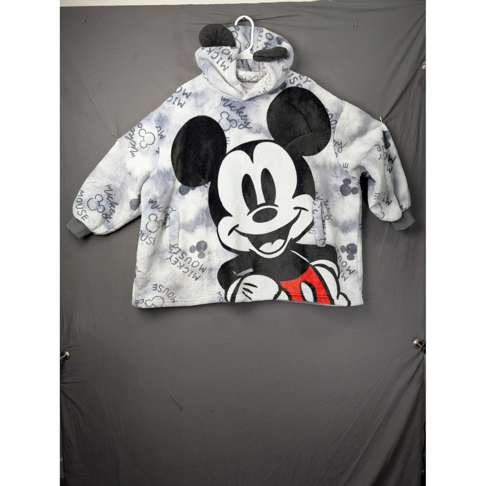Disney Mickey Mouse Oversized Fleece Hoodie Blanket Gray Tie Dye One Size